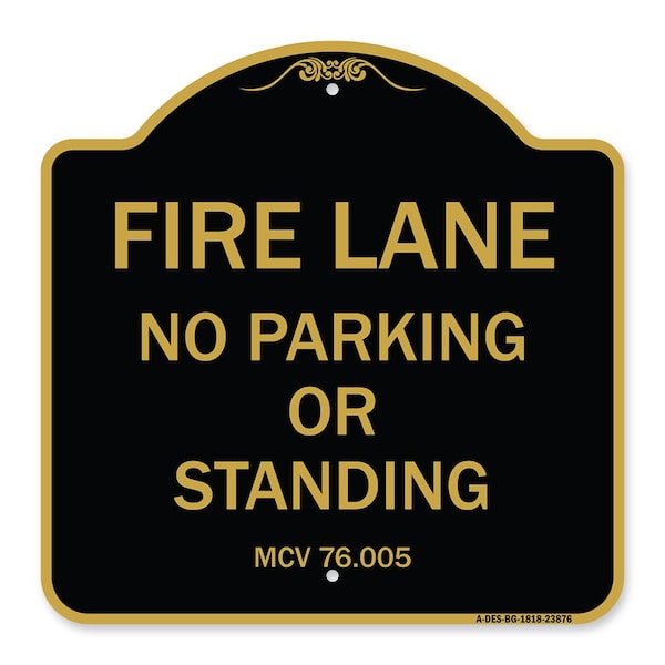 Signmission Michigan Fire Lane No Parking or Standing, Black & Gold Aluminum Sign, 18" x 18", BG-1818-23876 A-DES-BG-1818-23876 - main